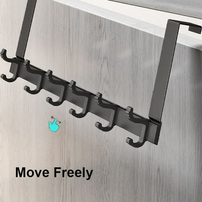 Over The Door Hooks,Over The Door Organizer, Movable over the Door Towel Rack with 6 Dual Coat Hangers,Heavy-Duty Over Door Hook Organizer, Black Over The Door Hanger Fits 1-3/4" Thick