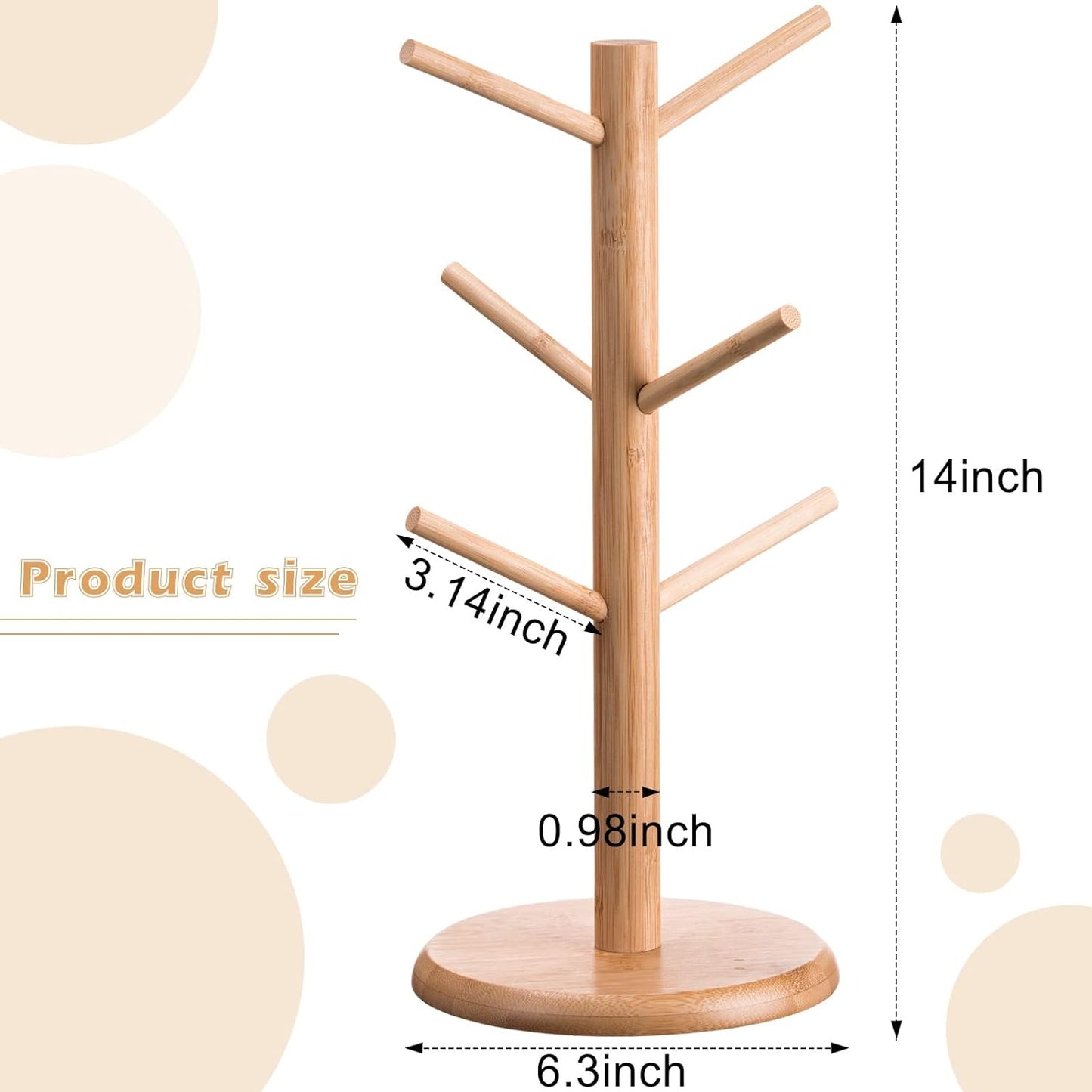 14 Inch Coffee Mug Tree Mug Holder Tree Coffee Mug Rack Cup Holder for Counter with 6 Hooks Removable Mug Stands