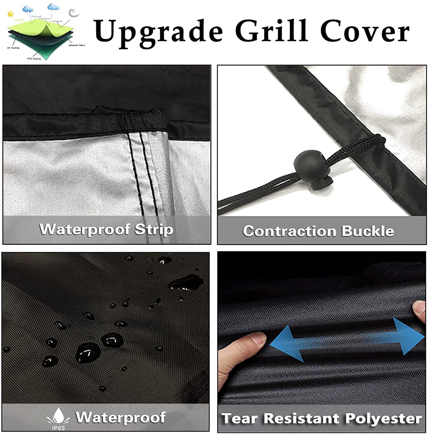 BBQ Grill Cover, 48 inch Grill Covers Heavy Duty Waterproof BBQ Cover with Storage Bag for Grills up to 48 inch Width, Rip-Proof, Durable and Convenient, 48“x 24”x 40", Black