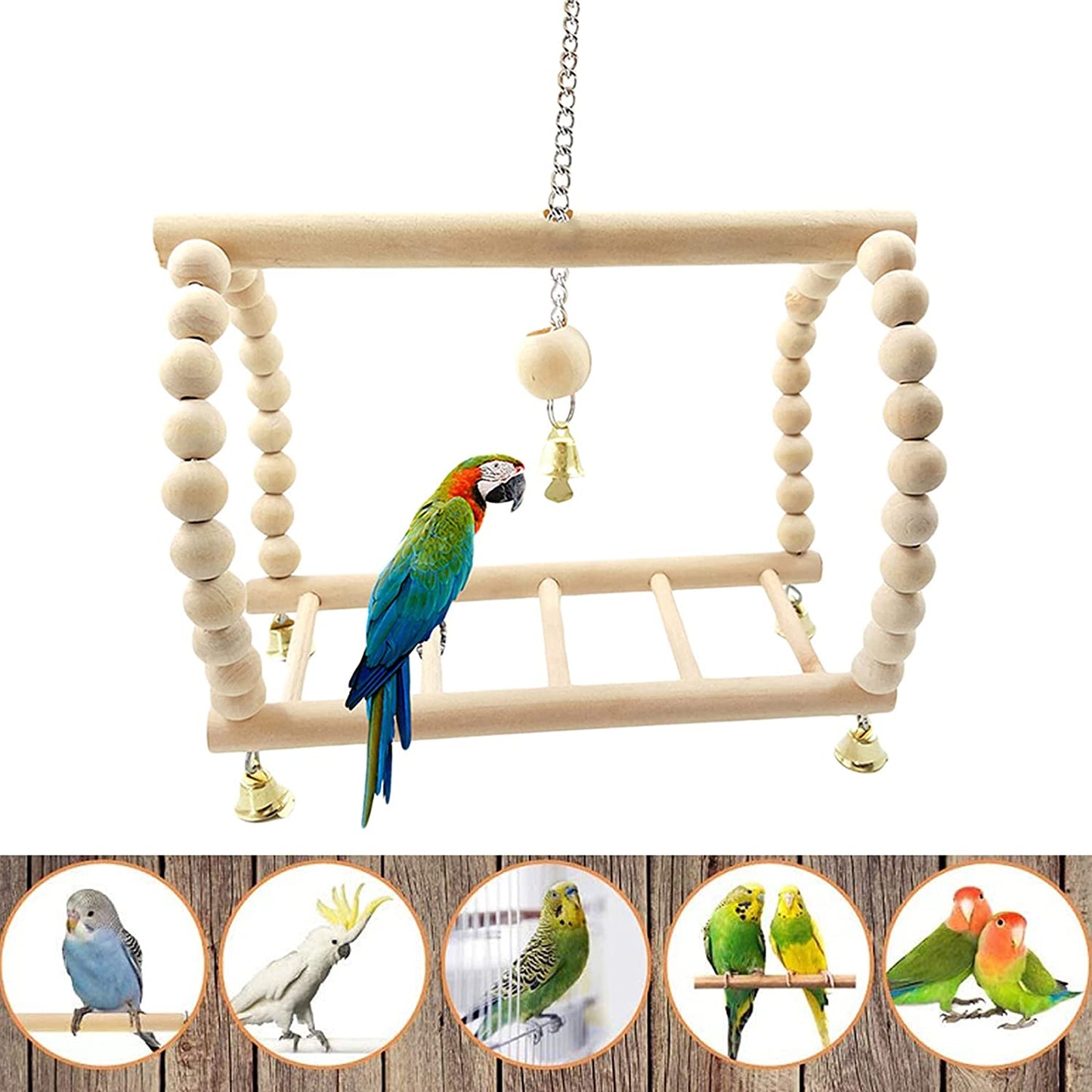 8 Pack Bird Toys for Parakeet Toys for Bird Cage Accessories Parakeets Swing Chewing Toys, Dinosam Wooden Bird Toys for Cage Parrots Toys, Bird Training Toys, Parrot Hanging Swing