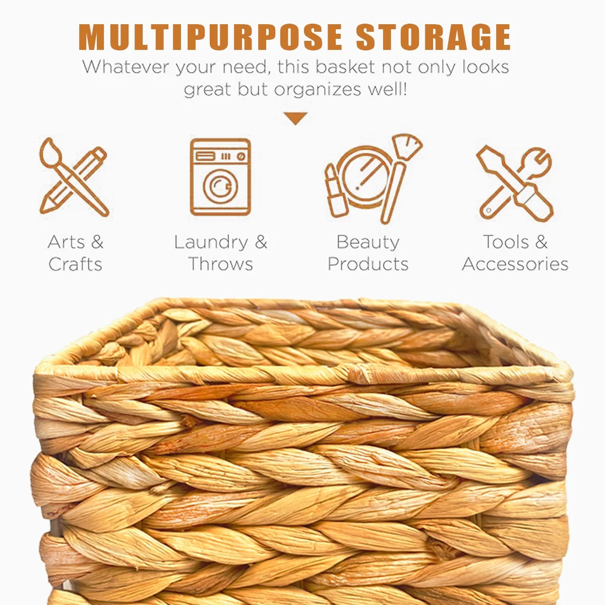 2PCS Wicker Storage Basket ,Domaci Water Hyacinth Storage Baskets,Wicker Cube Baskets Set