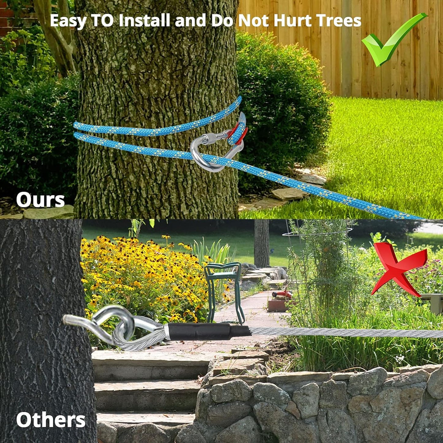 50ft Dog Tie Out Cable for Camping with 10ft Dog Lead for Dog Run,Long Leash for Dogs Outside Reflective Dog Chains for Outside with 360° Tangle Free &Heavy-Duty Clasp for Dogs Up to 125 Lbs