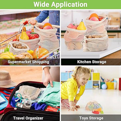 10 Pack Reusable Produce Bags, Mesh Produce Bags, Reusable Vegetable Produce Bags Cotton Washable for Grocery Fruits and Vegetable Shopping, Transporting Storing