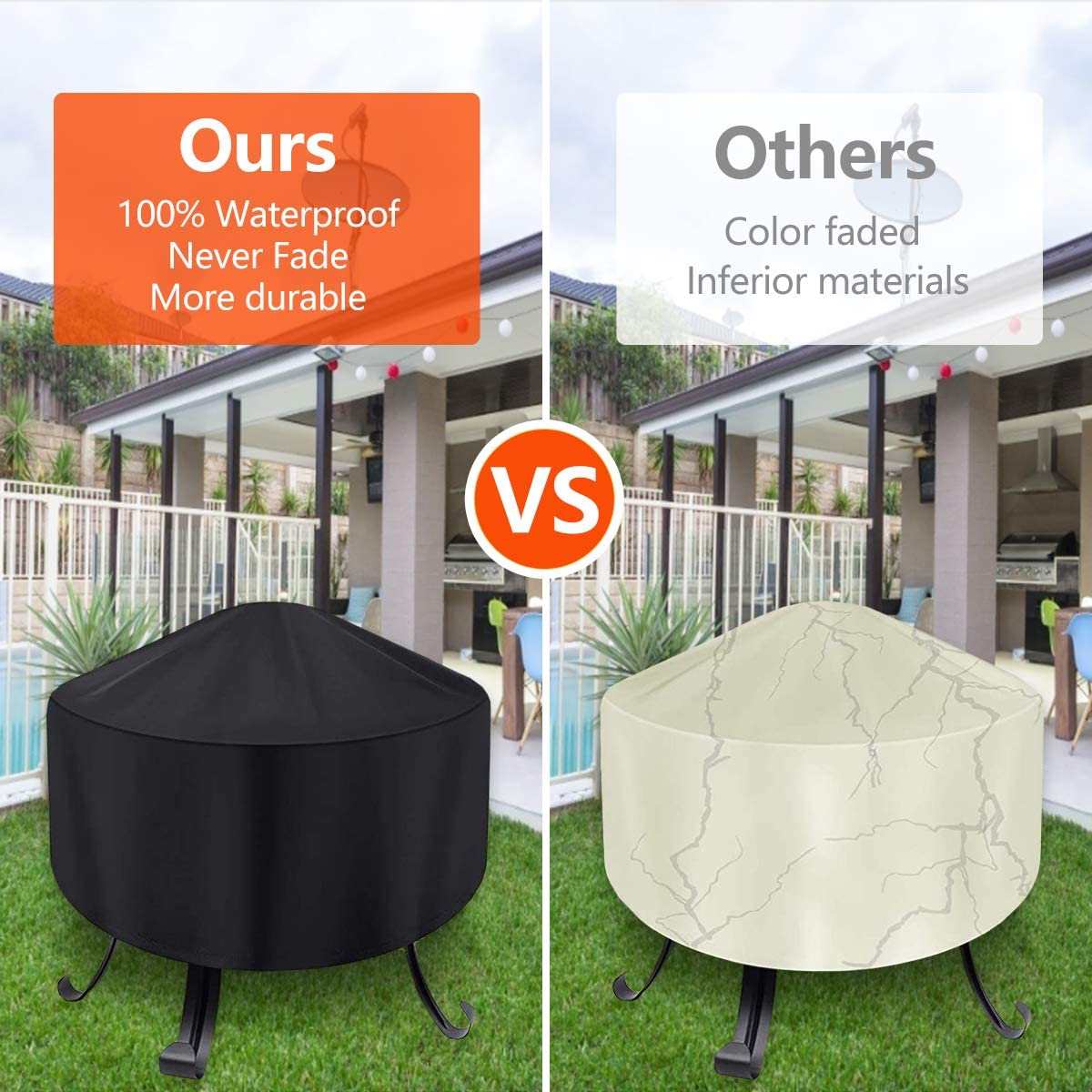 Fire Pit Cover Round for Gas Fire Pit Cover Fits 24/26/28 in Outdoor Fireplace Cover with Adjustable Drawstring and a Storage Bag,28" x 16"Outdoor Fire Pit Cover