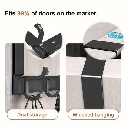 Over The Door Hooks for Hanging,Heavy Duty Hanger Holder for Hanging with 5 Dual Hooks,Over The Door Hanger Hook, Black Over the Door Towel Rack Fits 1-3/4" Thick Door