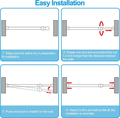 6 Pcs Spring Tension Curtain Rod, 28"-48" Adjustable Curtain Rods No Drilling Tension Rods for Windows 28 to 48 inch Bathroom Wardrobe Closet, White