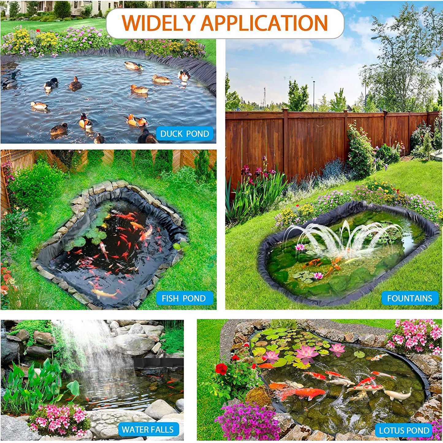 Pond Liner,6.6 x 10ft Pond Liners for Outdoor Ponds,Teencool 10 Mil HDPE Fish Pond Liners Skins
