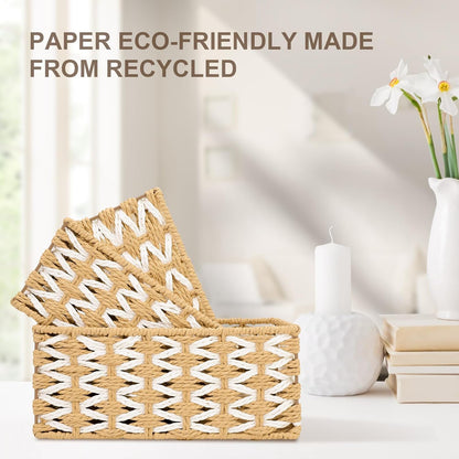 Wicker Basket Set of 3, Seagrass Storage Baskets for Shelves with Iron Wire Frame,Woven Baskets for Storage,Wicker Storage Basket for Bathroom, Bedroom, Laundry, Pantry, Shelves