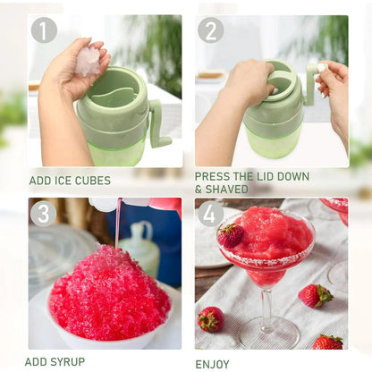 Snow Cone Machine Manual Shaved Ice Maker, Portable Ice Shaver Hand Crank Slushie Machine for home,Domaci Snow Cone Maker for Outdoor Picnics, Green