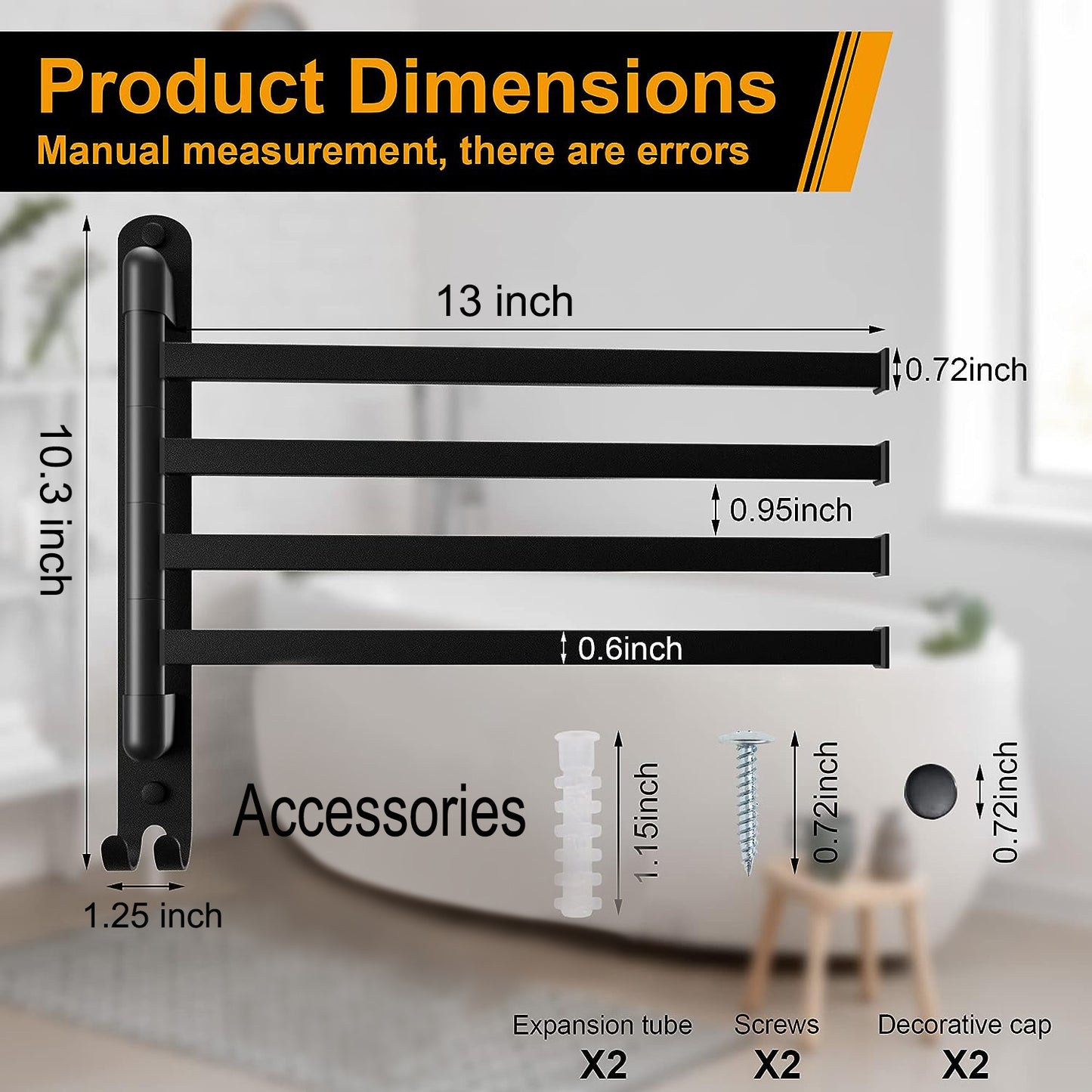 Swivel Towel Rack for Bathroom Towel Holder for Bathroom Wall Mounted Towel Bar with 4-Arm Towel Hanger, Dinosam Rustproof Bathroom Towel Rack 180° Rotation,13 Inch Bathroom Towel Bar