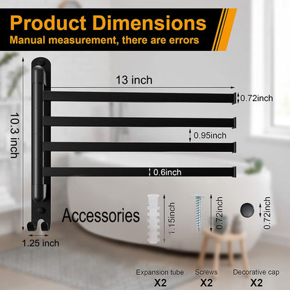 Swivel Towel Rack for Bathroom Towel Holder for Bathroom Wall Mounted Towel Bar with 4-Arm Towel Hanger, Dinosam Rustproof Bathroom Towel Rack 180° Rotation,13 Inch Bathroom Towel Bar