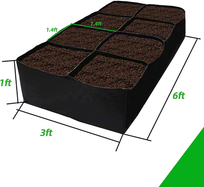 Fabric Raised Garden Bed, 128 Gallon 8 Grids Plant Grow Bags, 3x6FT Breathable Planter Raised Beds for Growing Vegetables Potatoes Flowers, Rectangle Planting Container for Outdoor Indoor Gardening