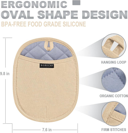 Silicone Pot Holders Sets: Heat Resistant Oven Hot Pads with Pockets Non Slip Grip Large Potholders for Kitchen Baking Cooking | Quilted Liner | 9.8 x 7.6 Inches (2, Milkshake)