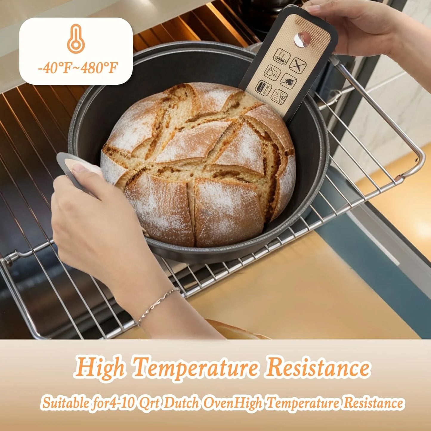 Silicone Bread Sling for Dutch Oven,2Pcs Non-Stick Silicone Baking Mat Sling Heat Resistant Black Dutch Oven Liner with Long Handle Reusable Silicone Baking Sheets for Transfer Dough Baking