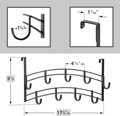 Over Door Hooks Rack, Domaci 9 Hook Over Door Hanger, Over Door Towel Rack, Over Door Hooks for Hanging Towels or Clothes, for Bathroom, Bedroom or Laundry Room (Black)