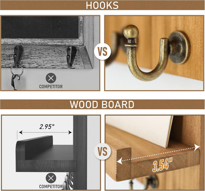 Key Holder for Wall, Domaci Mail Organizer Wall Mount with 5 Key Hooks and Mail Holder, Key Rack Suitable for Entryway, Hallway, Bedroom, Living Room and Office, Brown