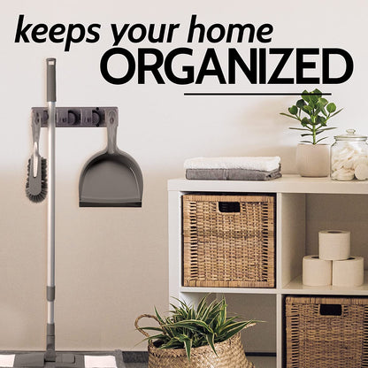 Mop and Broom Holder Wall Mount Heavy Duty Broom Garden Tool Organizer Mop Hanger Home Cleaning Supplies Organizations Storage Rack for Garage (3 Positions, 4 Hooks)