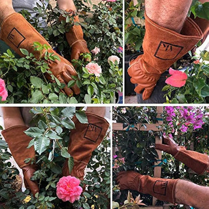 Women Garden Gloves Outdoor Garden Gloves for Women Large Long Forearm Gardening Gloves Rose Gardening Gloves for Gardening, Trimming, Yard, Brown