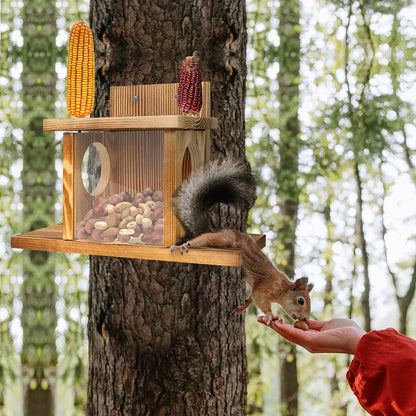 Squirrel Feeder,Squirrel Feeders for Outside Winter,Durable Squirrel House Box Easy to Fill with Removable Front Panel,Wooden Squirrel Food Table Squirrel Picnic Table Feeder,Chipmunk Feeder for Corn