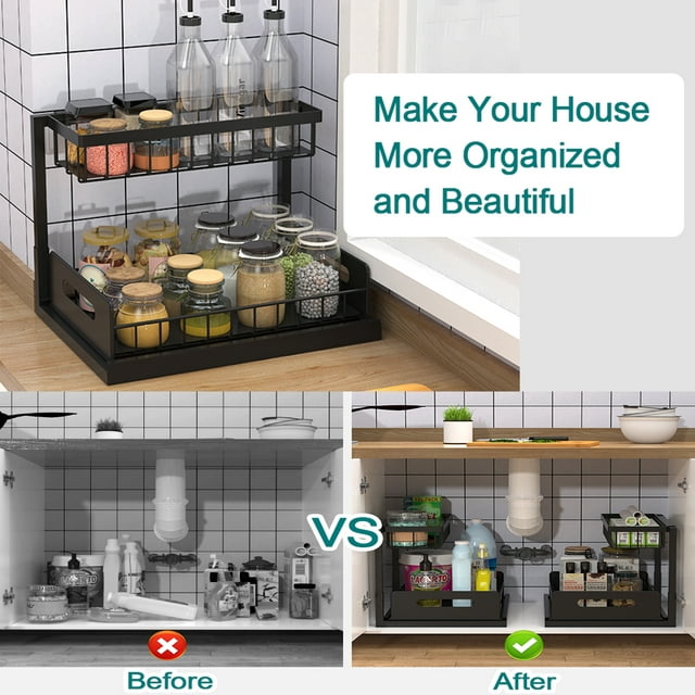 Under Sink Organizer and Storage,Bathroom Cabinet Organizer, 2 Tier Sliding Cabinet Basket Organizer Drawer, Multi-Purpose Bath Collection Baskets for Bathroom