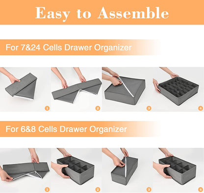 4 Pack Underwear Drawer Organizer for Clothes,Dinosam Closet Organizers and Storage Foldable Clothes Organizers Underwear Organizer Drawer Divider for Clothing, Shoes, Underwear, Bra, Socks and Ties