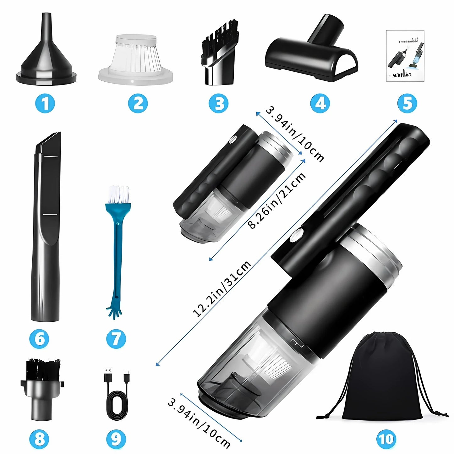 Handheld Vacuum Cordless,Domaci 14000Pa Car Vacuum Cleaner,Foldable Car Facuum Fortable Cordless 120W High Power Wet/Dry Vacuum
