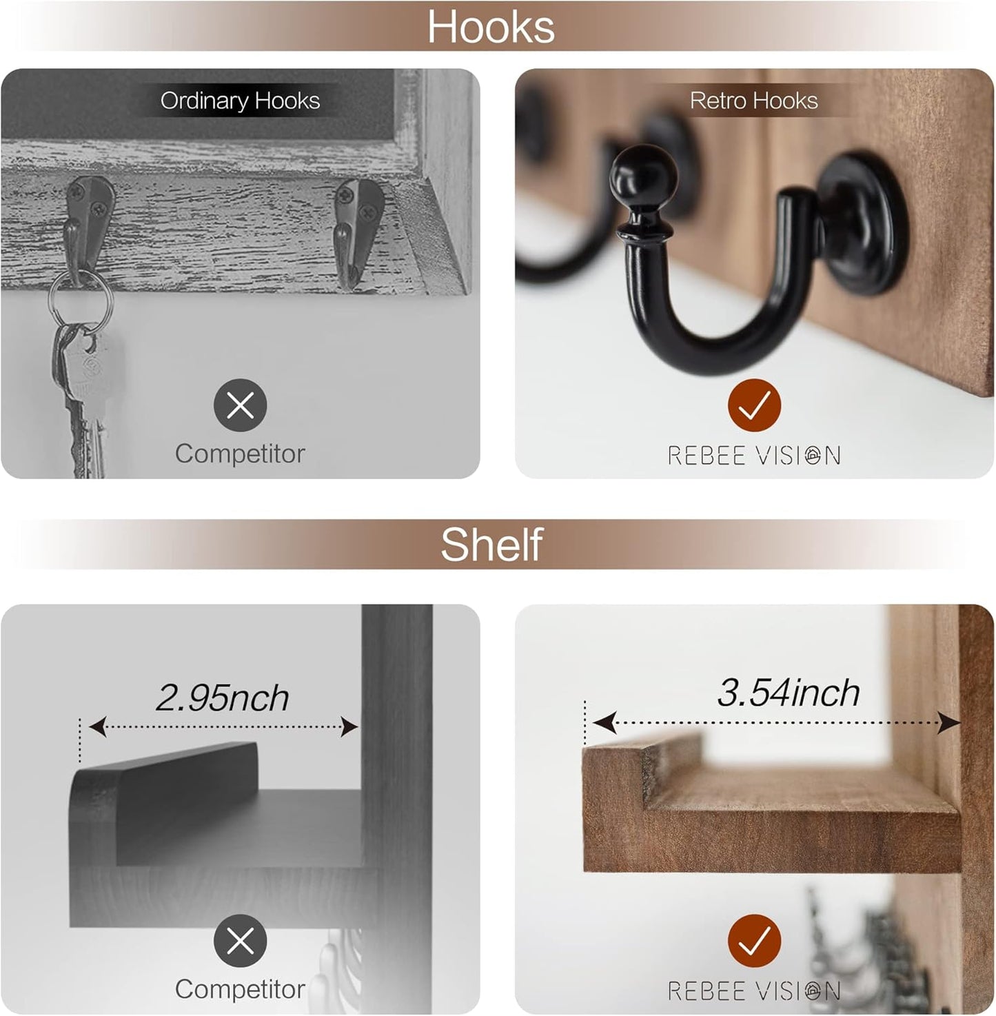 Key Holder for Wall, Dinosam Mail Organizer Wall Mount with 5 Key Hook and Mail Holder, Designer Key Rack Suitable for Entryway, Hallway, Bedroom, Living Room and Office,Light Brown