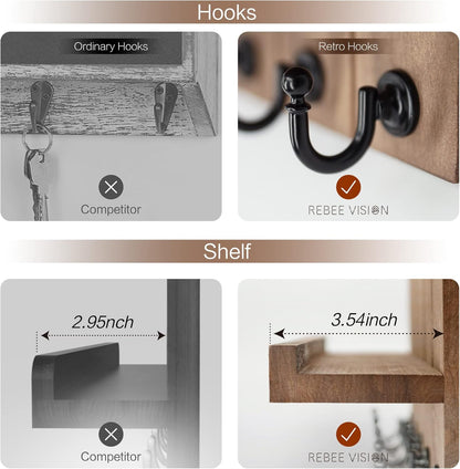 Key Holder for Wall, Dinosam Mail Organizer Wall Mount with 5 Key Hook and Mail Holder, Designer Key Rack Suitable for Entryway, Hallway, Bedroom, Living Room and Office,Light Brown