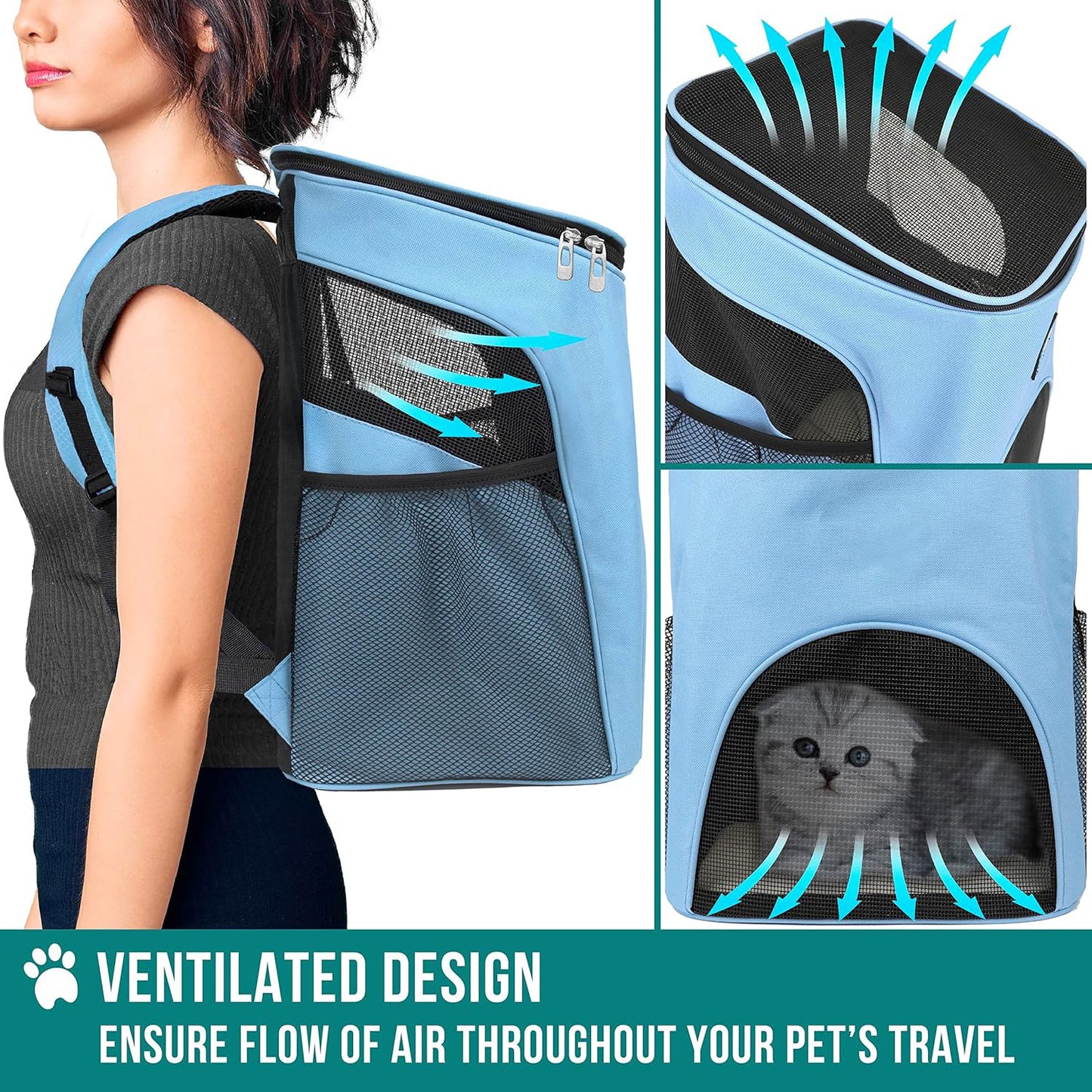 Small Dogs and Cat Backpack Carrier, Airline Approved Pet Backpack Carrier, Ventilated, Safety Strap, Buckle Support Designed for Hiking Travel Camping Outdoor