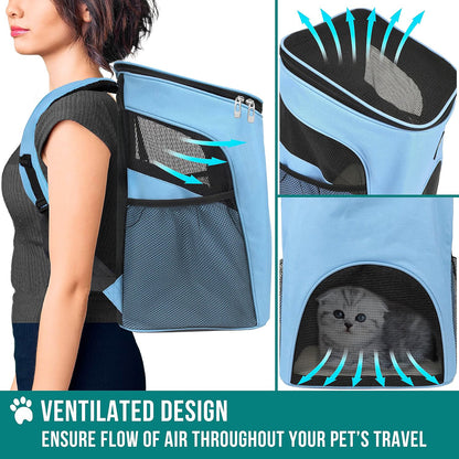 Small Dogs and Cat Backpack Carrier, Airline Approved Pet Backpack Carrier, Ventilated, Safety Strap, Buckle Support Designed for Hiking Travel Camping Outdoor