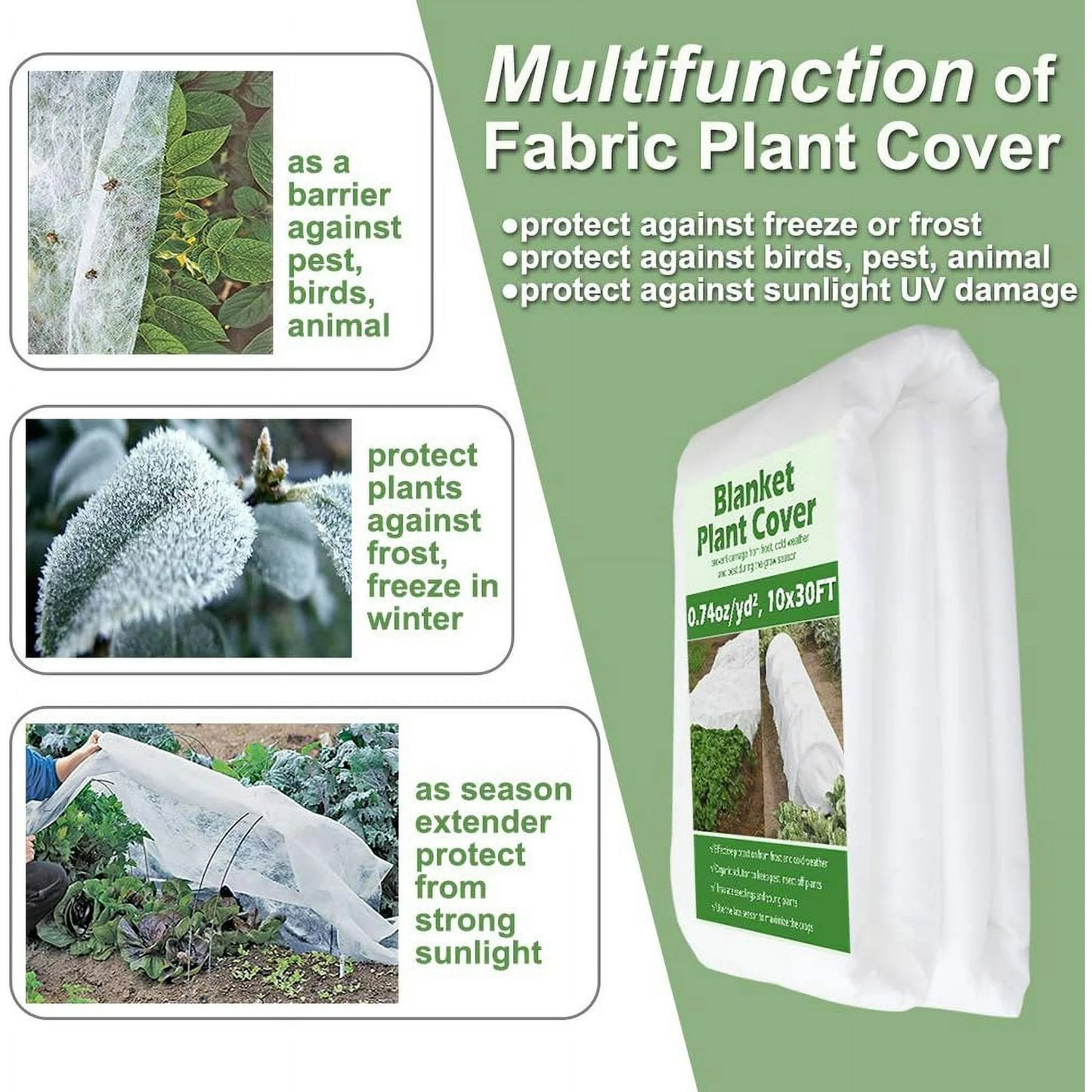 Plant Covers Freeze Protection, Floating Row Cover, Reusable Frost Cloth Blanket Floating Garden Fabric Plant Cover for Winter Frost Sun Pest Protection (10x33 ft 1.0oz)