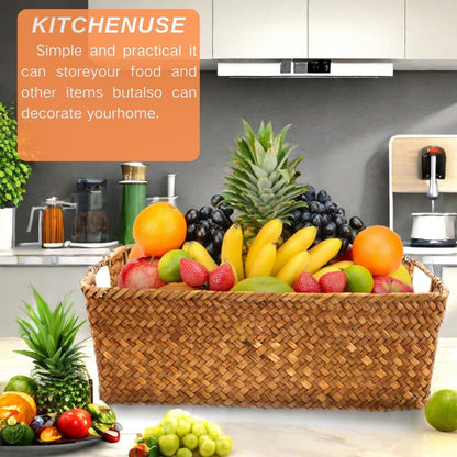 Wicker Basket Storage Organizer,Domaci Woven Basket with Handles,Rectangle Rattan Basket Wicker Baskets for Storage