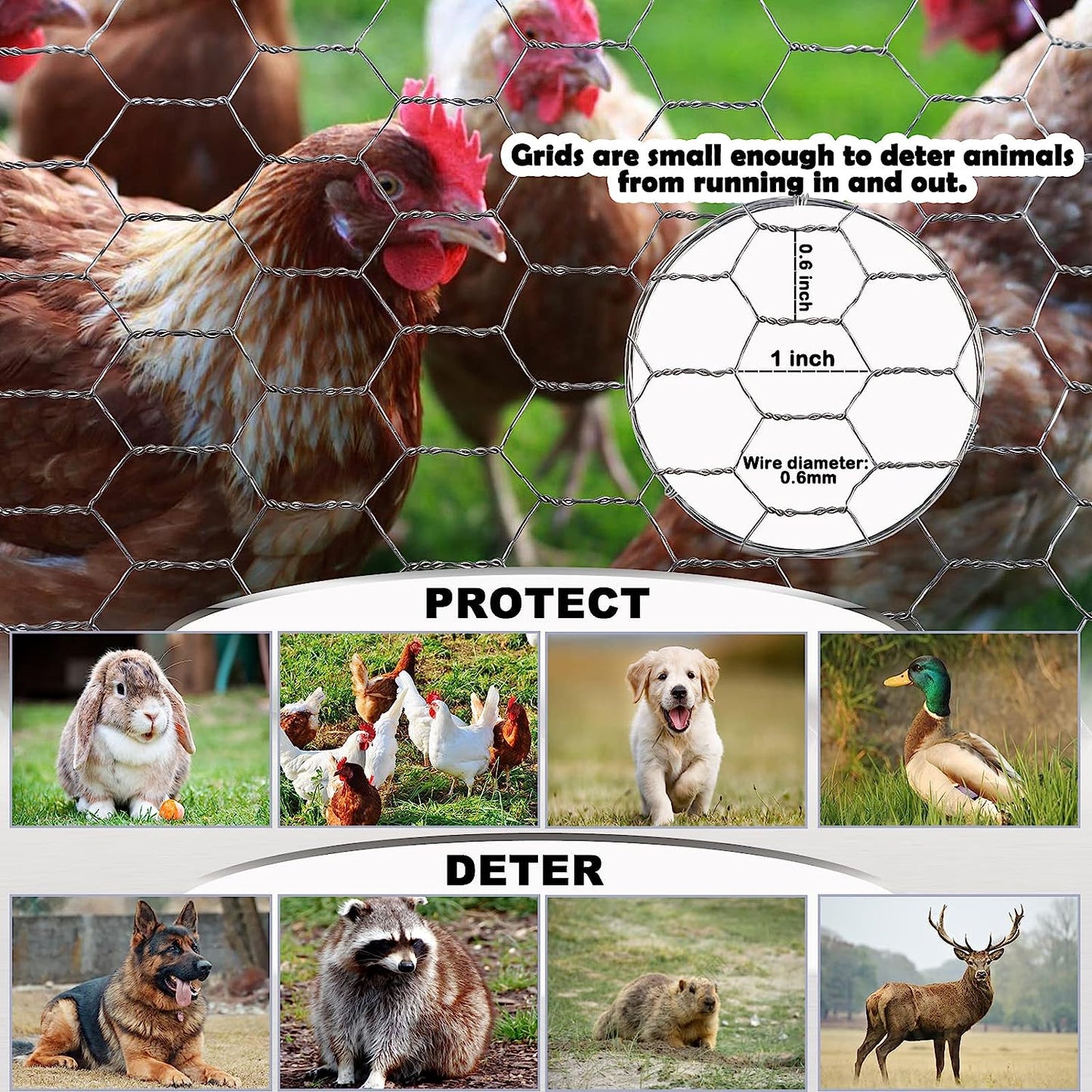 Chicken Wire Fencing Mesh,15.7in x 16.4ft Chicken Wire Net for Craft, Chicken Wire Fence Mesh with Plier, Protective Gloves for Crafts Garden Poultry Chicken Coops Rabbit Rodent Cage