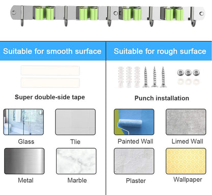 Mop and Broom Holder Wall Mounted,Garden Tool Organizer,Broom Organizer Wall Mount,Garage Tool Organizer for Wall Mop Home Must Haves Home Organization Must Haves ( 4 Racks 5 Hooks )