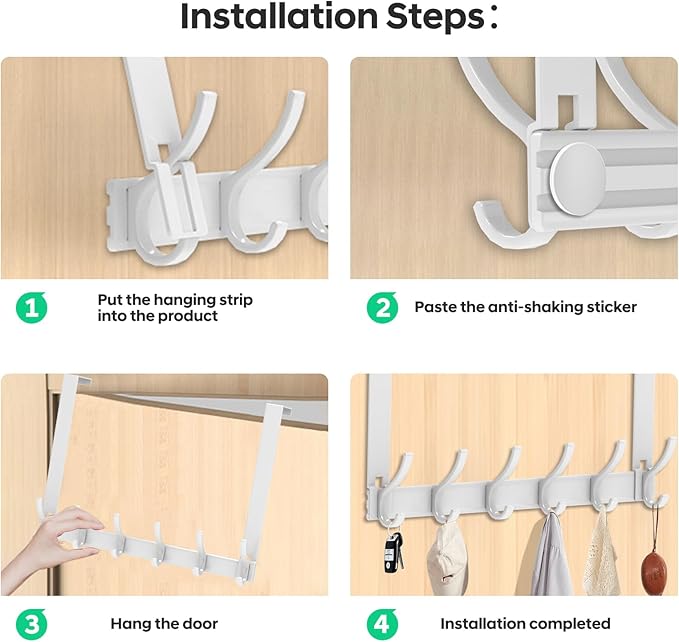 Over The Door Hooks, Door Hanger Hooks for Hanging, Over The Door Towel Racks, Over The Door Hanger, Coat Rack with 12 Coat Hooks, Wreath Door Hanger Over The Door Organizer, White
