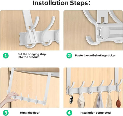 Over The Door Hooks, Door Hanger Hooks for Hanging, Over The Door Towel Racks, Over The Door Hanger, Coat Rack with 12 Coat Hooks, Wreath Door Hanger Over The Door Organizer, White