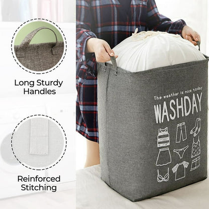 75L Freestanding Large Laundry Basket with Lid, Collapsible Large Drawstring Clothes Hamper Storage with Handle, Dinosam Storage Basket for Bathroom,Gray