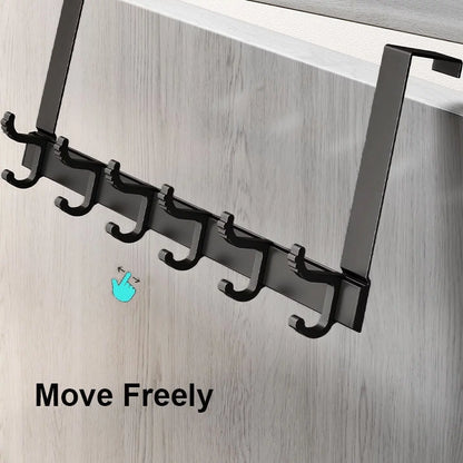 Over The Door Hooks for Hanging,Heavy Duty Hanger Holder for Hanging with 5 Dual Hooks,Over The Door Hanger Hook, Black Over the Door Towel Rack Fits 1-3/4" Thick Door