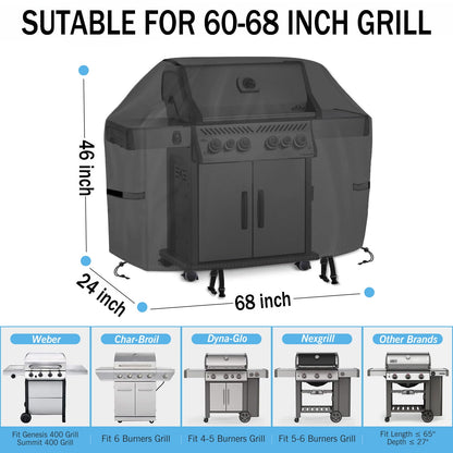 Grill Cover for Outdoor Grill, Waterproof Oxford Fabric BBQ Cover for 4-7 Burner Barbecue Grill ,68" Gas Grill Covers for Outside with Adjustable Drawstring & Strip,Storage Bag,Windproof, UV Protect