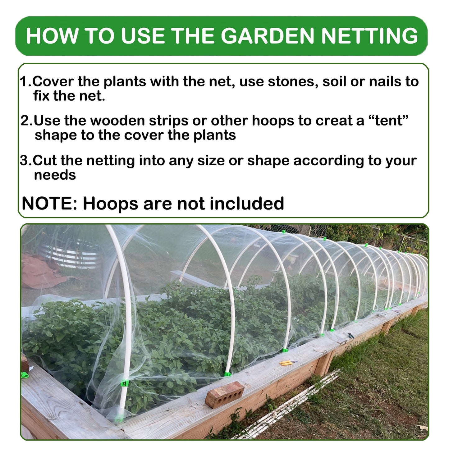 Bird Netting Garden Netting for Raised Beds 10 x 33ft Plant Netting for Gardeng Fruit Tree Netting Protective Circles for Vegetables Fruits Flowers Trees Crops to Grow Better