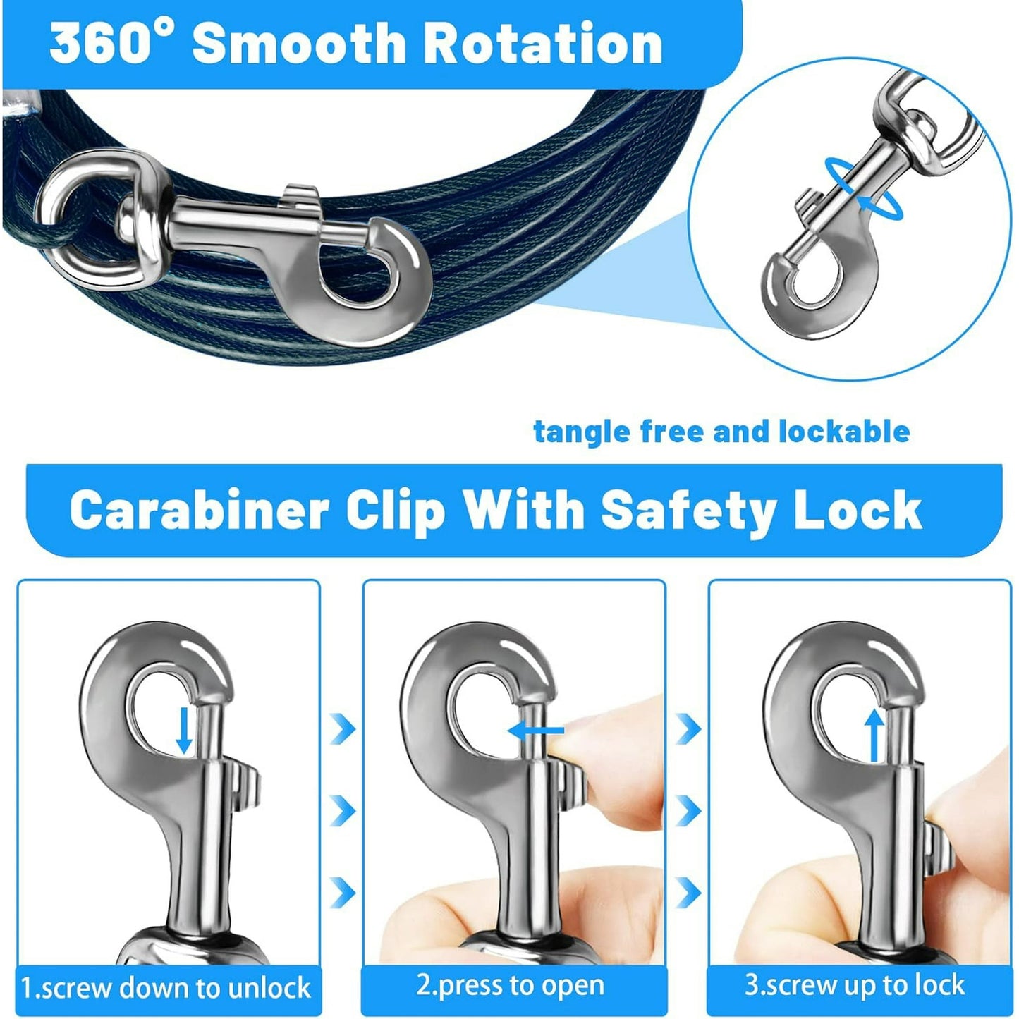 30ft Tie Out Cable for Dogs Up to 180LBS Dog Leads for Yard- and Camping No Tangle Rust Proof Training Dog Cable Can Use to Dog Chain for Yard Dogtie Out Cable Ample Length for Freedom Black