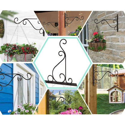 Hanging Plant Brackets, 2pcs 10 inch Bird Feeder Wall Hooks, Metal Hanging Brackets for Plants Lantern Wind Chimes Flower Basket (Black)