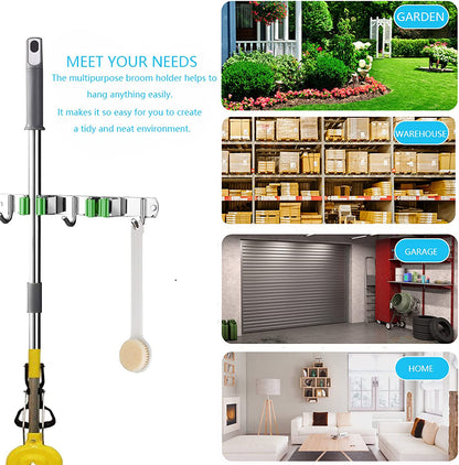 Mop and Broom Holder Wall Mounted/Broom and Mop Organizer Wall Hanger/Mop Broom Hanger Wall Mount/ Mop Broom Organizer Wall Mount/Tool Organizer Wall Mount/Garage Tool Organizer(3 Racks 4 Hooks)