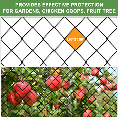 33 x 50 ft Garden Netting with 1.96 in Square Mesh,Reusable Bird Netting for Chicken wire Coop,FifthQuarter Nylon Poultry Net Deer Fence for Protecting Vegetables Fruit Tree from Birds Squirrel,Black