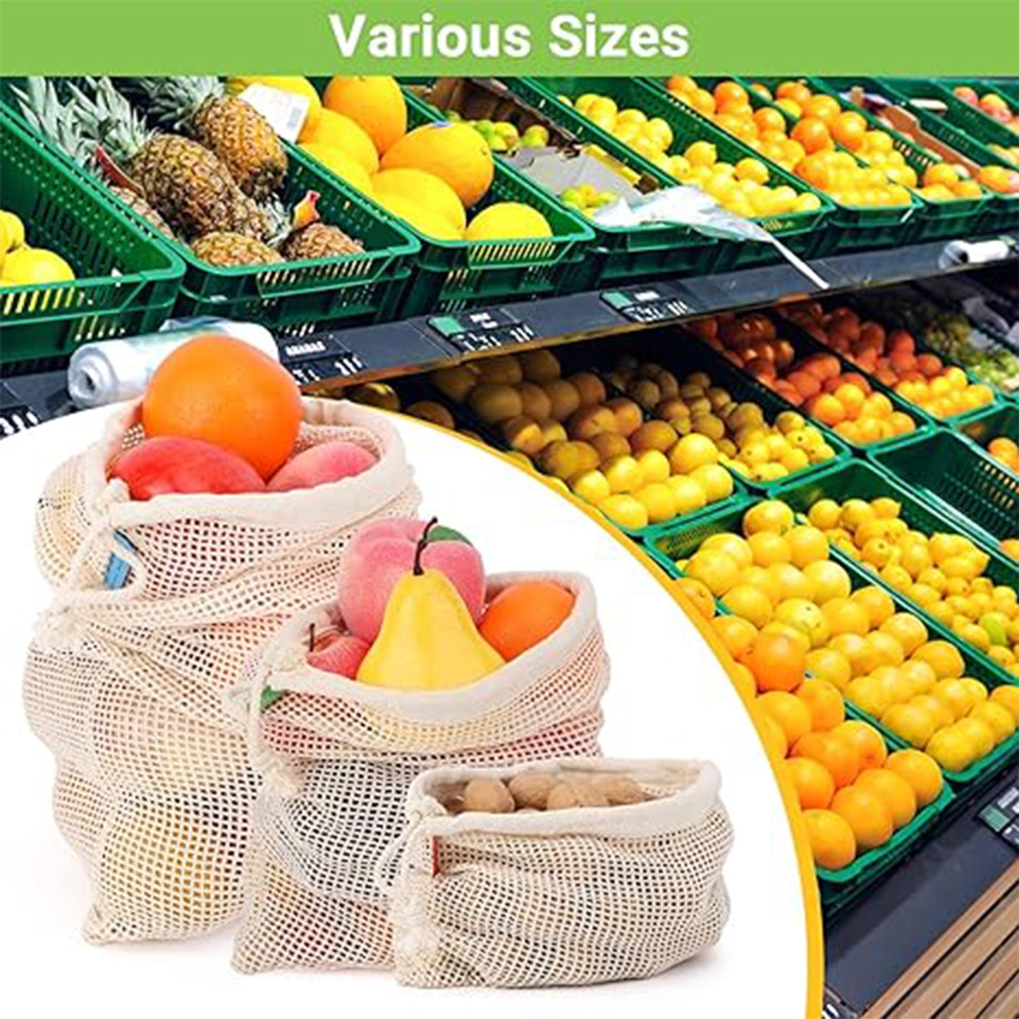 10 Pack Reusable Produce Bags, Mesh Produce Bags, Reusable Vegetable Produce Bags Cotton Washable for Grocery Fruits and Vegetable Shopping, Transporting Storing