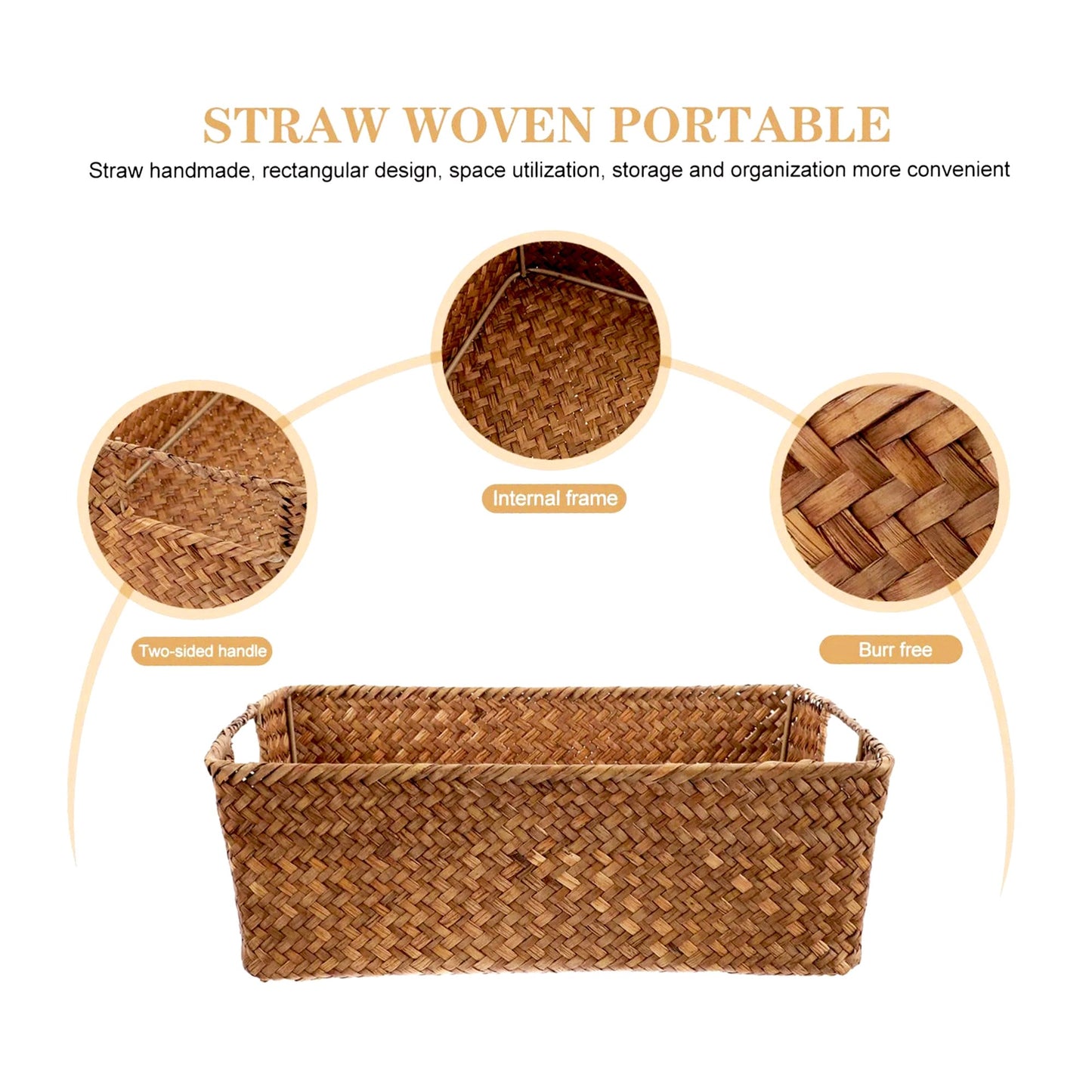 Wicker Basket Storage Organizer,Domaci Woven Basket with Handles,Rectangle Rattan Basket Wicker Baskets for Storage