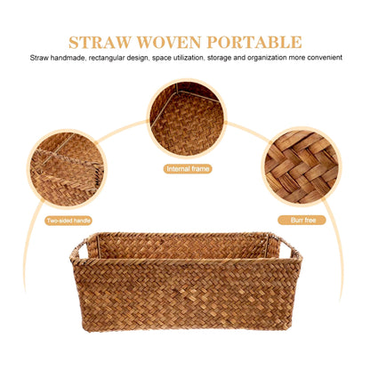 Wicker Basket Storage Organizer,Domaci Woven Basket with Handles,Rectangle Rattan Basket Wicker Baskets for Storage