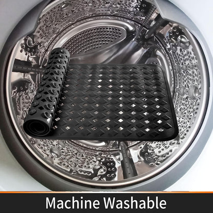 Bath Tub Mat Bath Mat for Tub Shower Mat Dinosam Bathtub Mat Non Slip 16 x 35 Extra Long Rubber Bath Mat, Suction Cups, Drain Holes, Machine Washable Bathroom Mat, Black