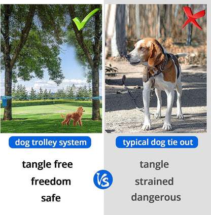 50ft Dog Tie Out Cable for Camping with 10ft Dog Lead for Dog Run,Long Leash for Dogs Outside Reflective Dog Chains for Outside with 360° Tangle Free &Heavy-Duty Clasp for Dogs Up to 125 Lbs