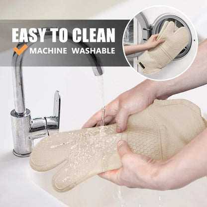 Extra Long Oven Mitts and Pot Holders Sets, RORECAY Heat Resistant Silicone Oven Mittens with Mini Oven Gloves and Hot Pads Potholders for Kitchen Baking Cooking, Quilted Liner, Milkshake, Pack of 6